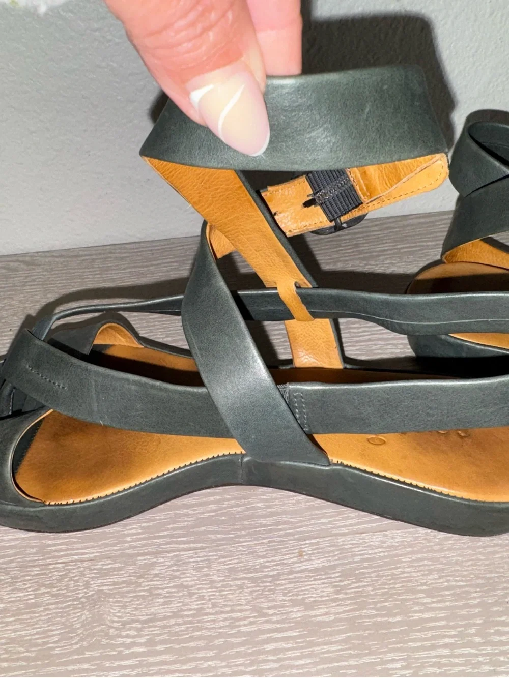 Coclico black leather wrap around sandals size 37. 6.5/7